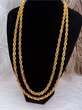 Vintage Lady Remington Extra Long Gold Tone Textured Chain Necklace Layering